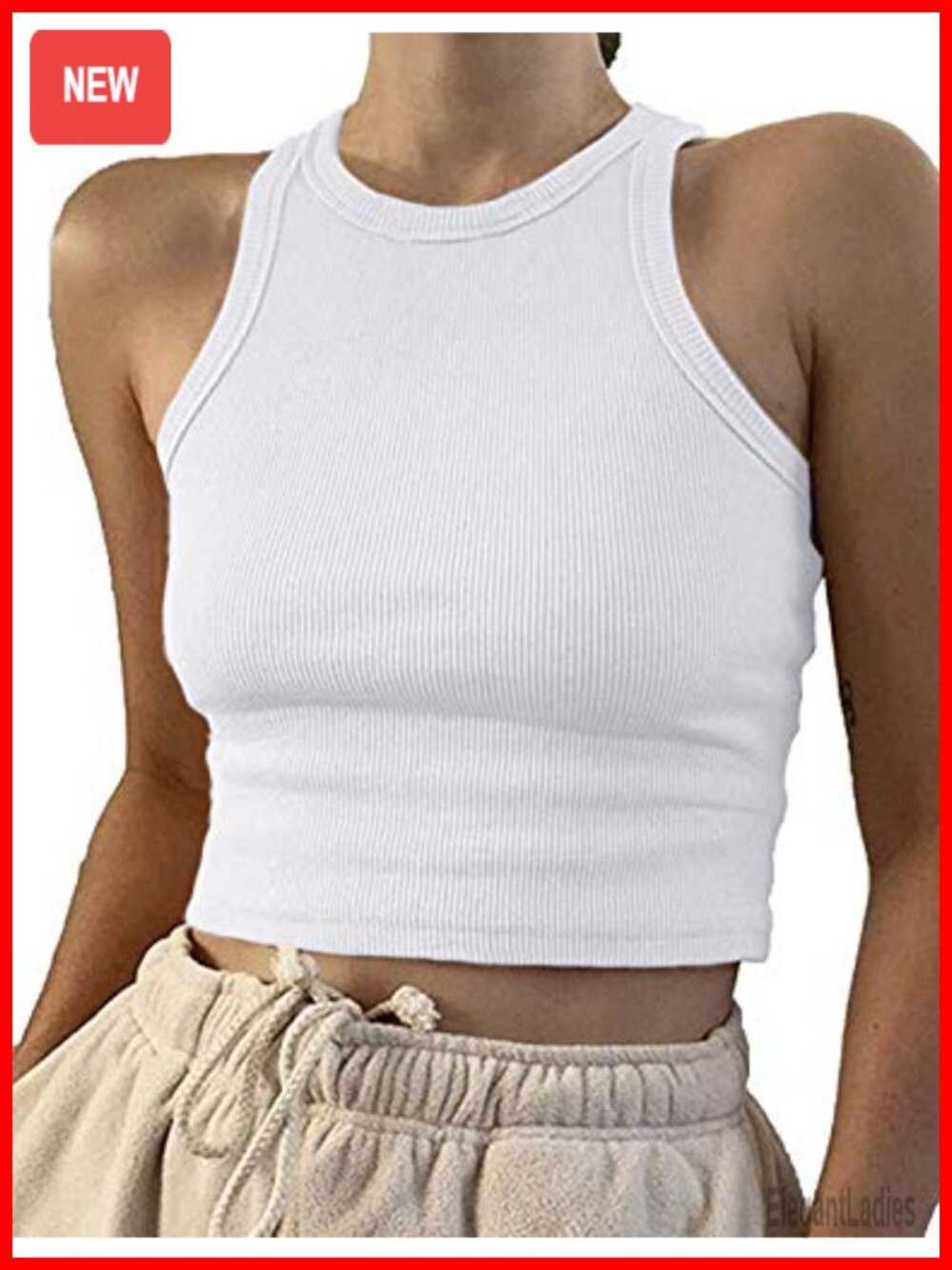 Sleeveless High Neck Rib-Knit Crop Tank Top Slim Fit Racerback